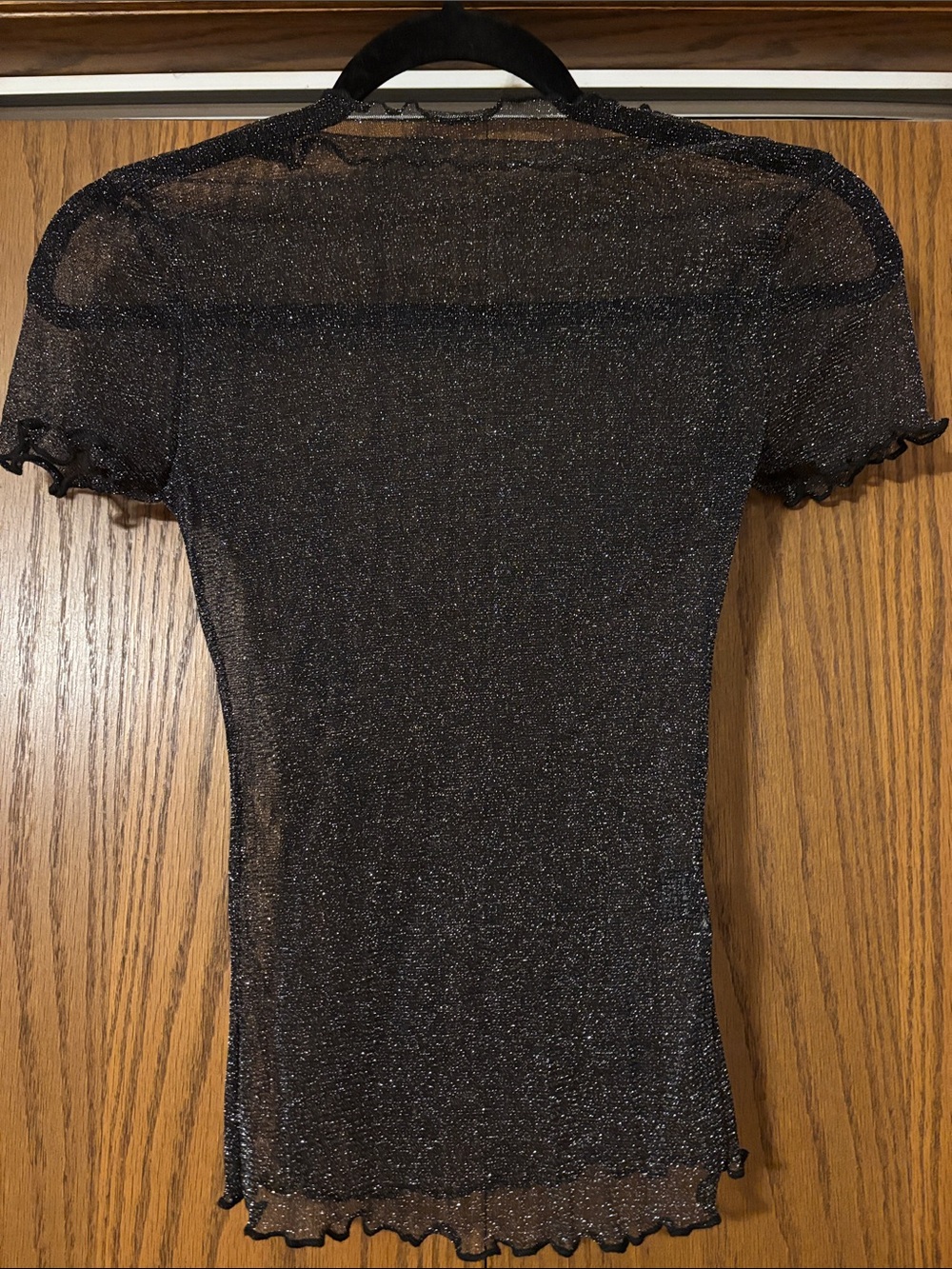 Sheer Metallic Short Sleeve Women's Top - Black